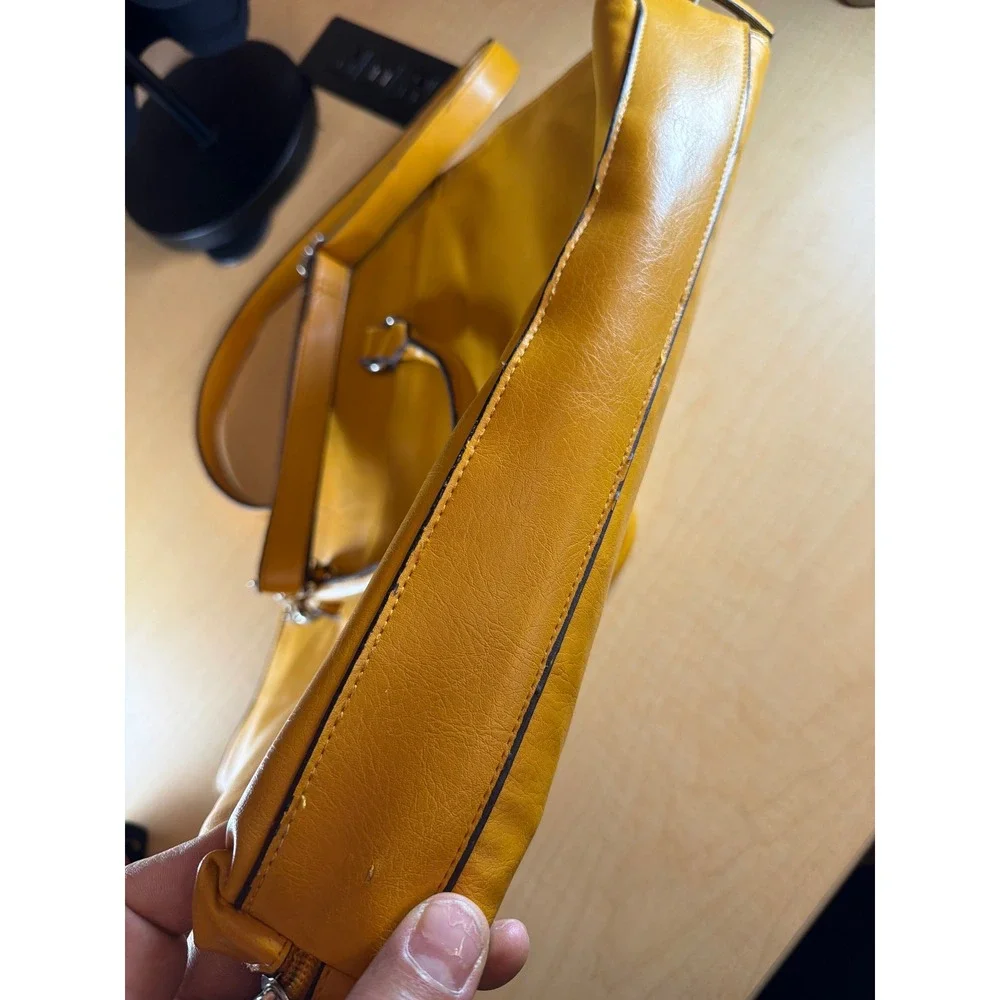 Bueno Mustard Yellow Faux Leather Laptop Bag Briefcase Crossbody Messenger
